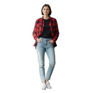 Madewell Classic Red Black Plaid Button Up Shirt Classic Fit Size S‎